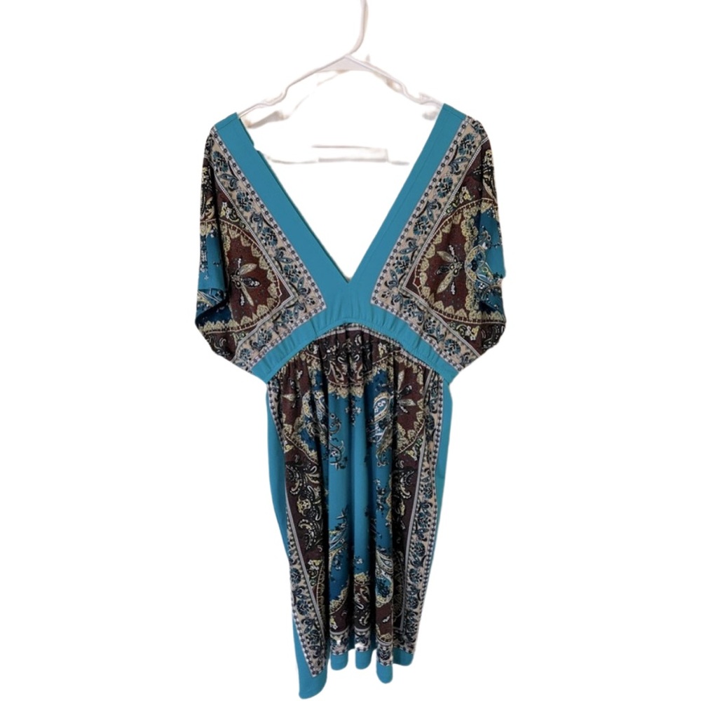 Aqua Dress Paisley & Floral Pattern XL Deep V-Neck